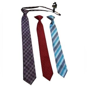 Lot of 3 Big Boy / Junior Ties Purple Plaid , Red, and Blue Striped Tie